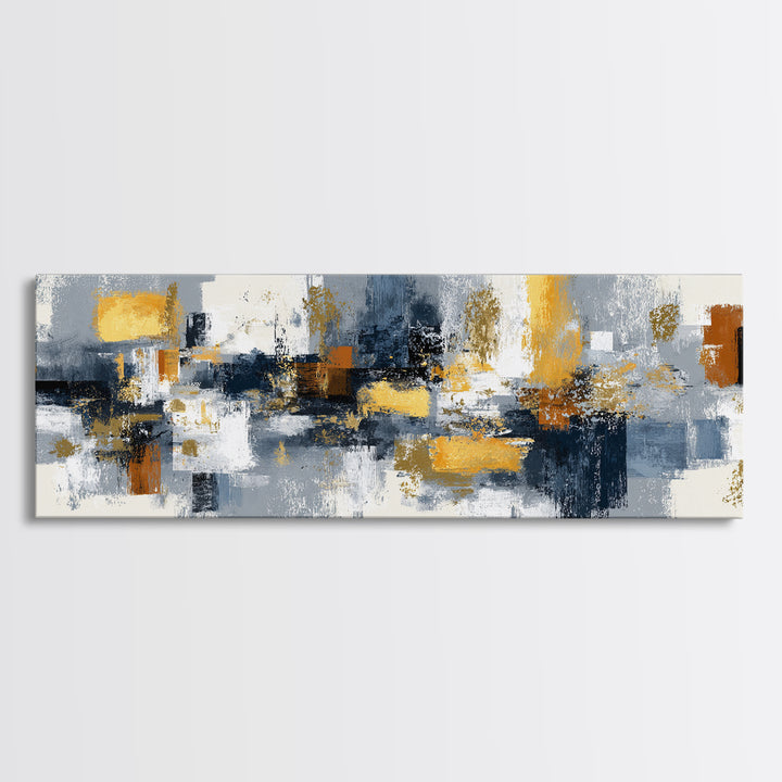 Gold Accented Abstract Brushwork Canvas Print, Living Room Art, Living Room Wall Art, Living Room Decor, Abstract Art, Living, LIR-3x1-54