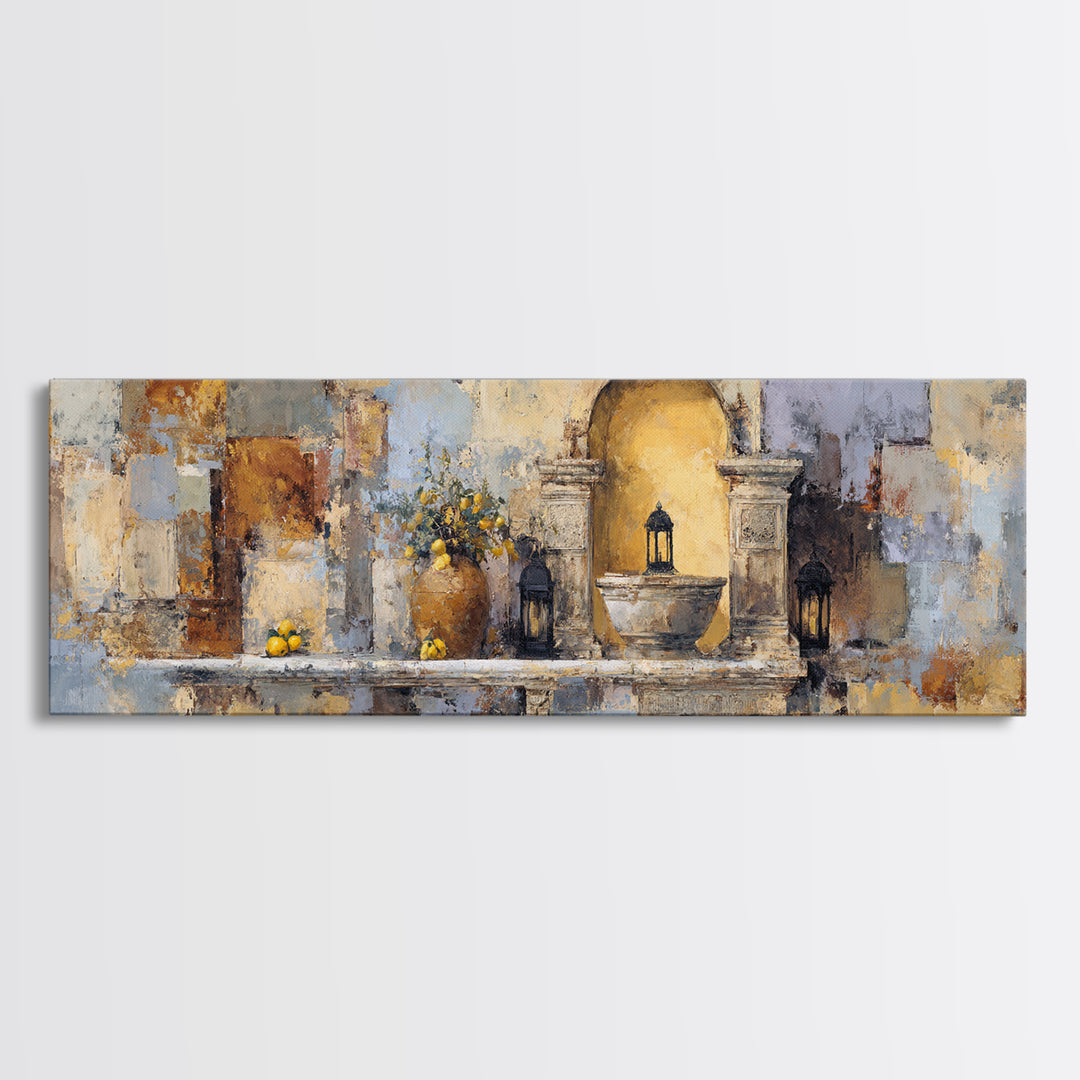 Warm Mediterranean Lemon Still Life Framed Canvas Print, Living Room Art, Apartment Decor, Living Room Decor, Fine Art, Living, LIR-3x1-58