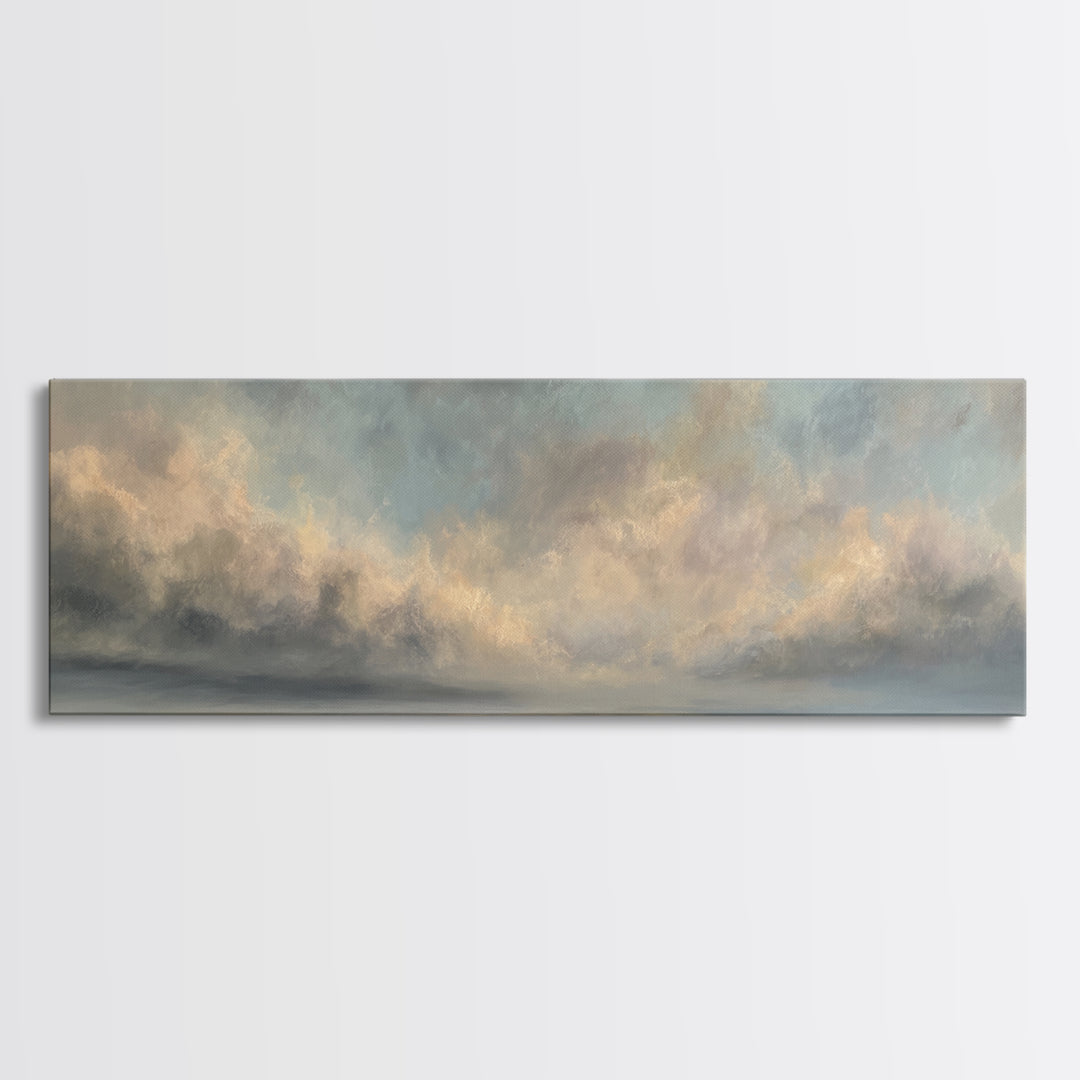 Large Cloudscape with Gentle Movement Framed Canvas Print, Living Room Art, Painting, Living Room Decor, Fine Art, Living, LIR-3x1-59