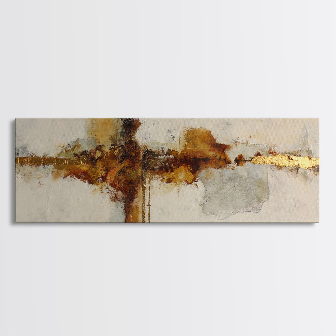 Gold Accented Abstract Brushwork Canvas Print, Living Room Art, Oversized Wall Art, Living Room Decor, Abstract Art, Living, LIR-3x1-6