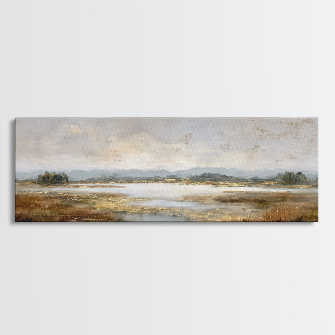 Modern Landscape with Expansive Calm Sky Framed Canvas Print, Living Room Art, Oil Painting, Living Room Decor, Living, LIR-3x1-67