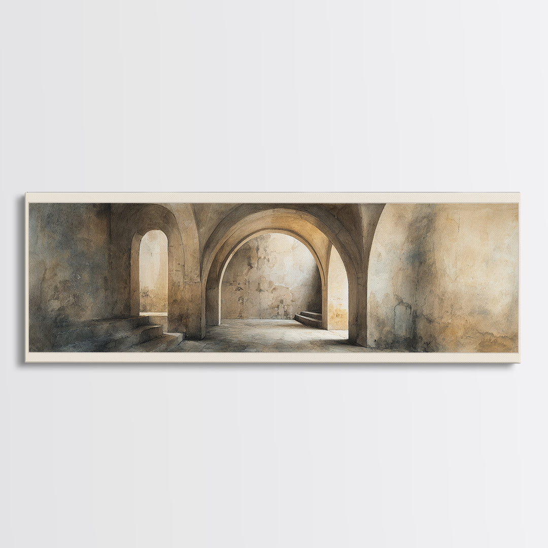 Black and White Architectural Arch Composition Canvas Print, Living Room Art, Digital Wall Art, Living Room Decor, Living, LIR-3x1-71