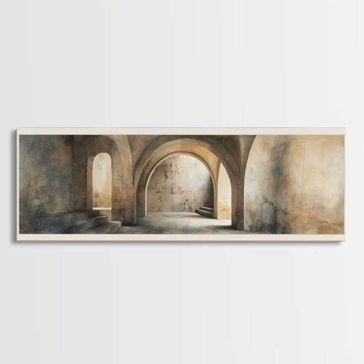 Black and White Architectural Arch Composition Canvas Print, Living Room Art, Digital Wall Art, Living Room Decor, Living, LIR-3x1-71