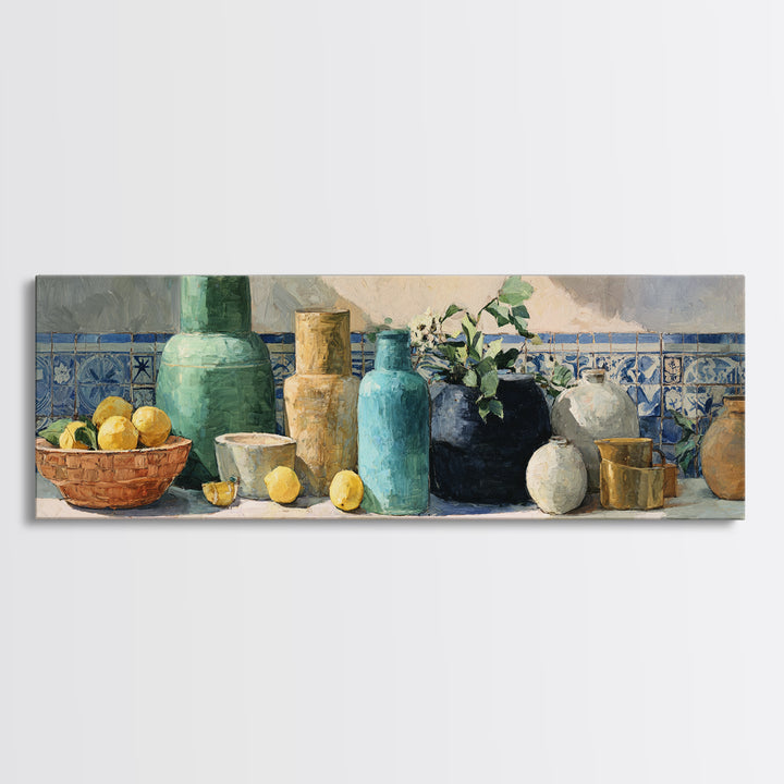 Warm Mediterranean Lemon Still Life Framed Canvas Print, Living Room Art, Apartment Decor, Living Room Decor, Fine Art, Living, LIR-3x1-82