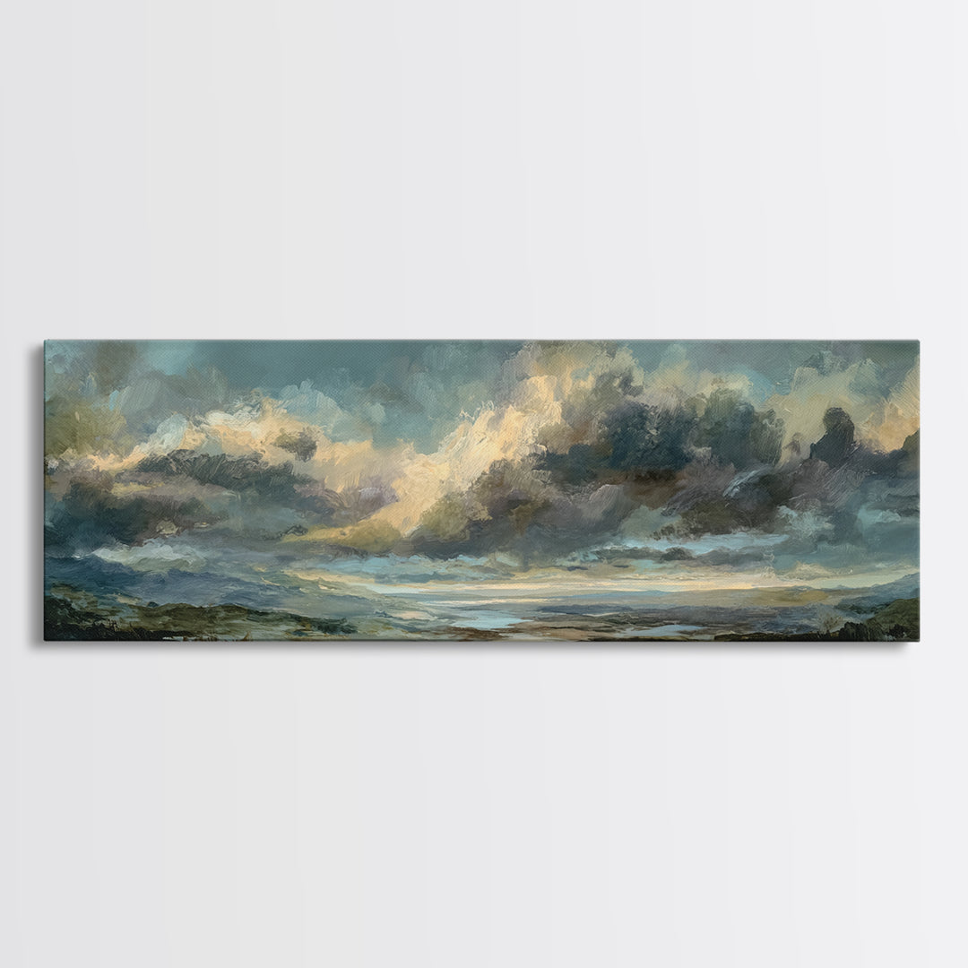 Large Cloudscape with Gentle Movement Canvas Print, Living Room Art, Mid Century Modern, Living Room Decor, Fine Art, Living, LIR-3x1-83