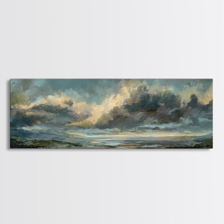 Large Cloudscape with Gentle Movement Canvas Print, Living Room Art, Mid Century Modern, Living Room Decor, Fine Art, Living, LIR-3x1-83