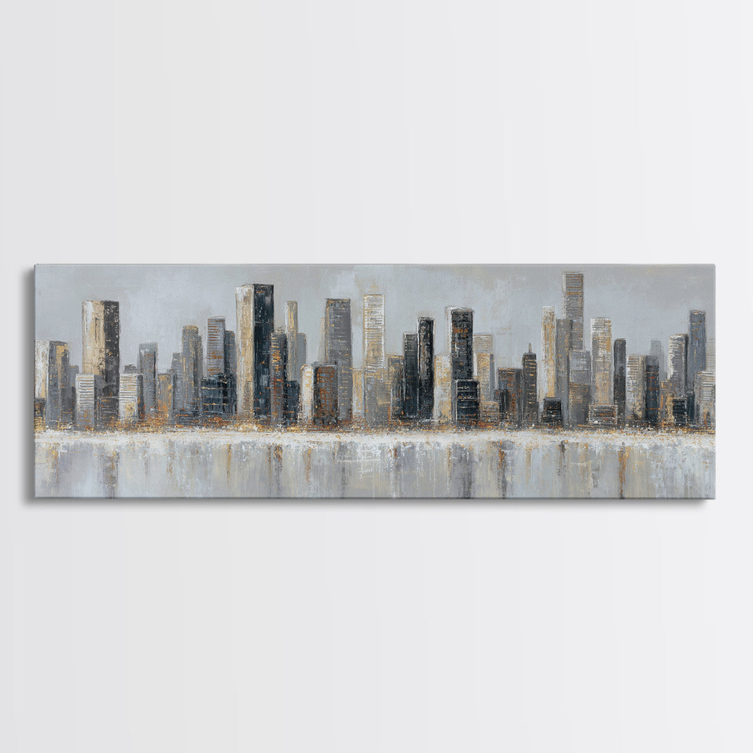 Modern City Skyline Canvas Print, Living Room Art, Abstract Art, Living Room Decor, Living, Living Room Wall Art, LIR-3x1-86