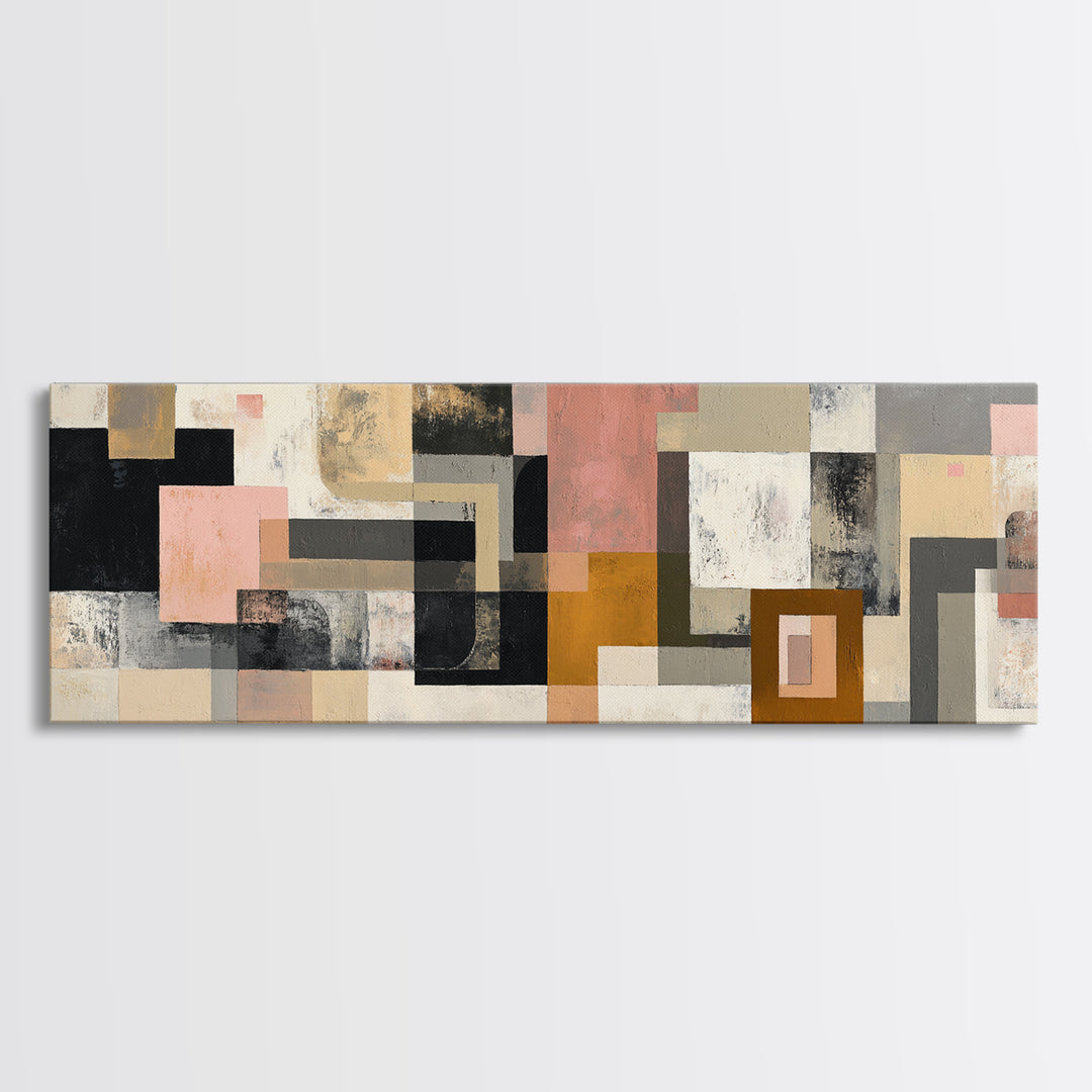 Mid Century Geometric Artwork Canvas Print, Living Room Art, Textured Painting, Living Room Decor, Abstract Art, Living, LIR-3x1-96