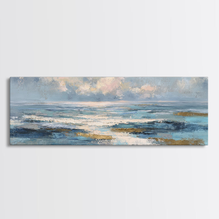 Coastal Aerial Shoreline Framed Canvas Print, Living Room Art, Printable, Living Room Decor, Oil Painting, Living, LIR-3x1-99