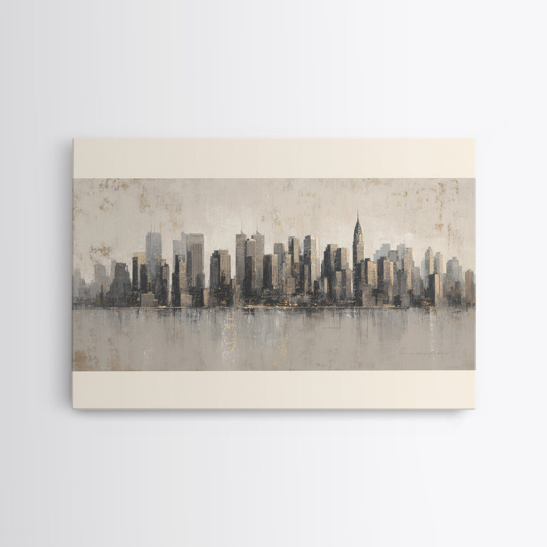 Modern City Skyline Framed Canvas Print, Living Room Art, Mid Century Modern, Living Room Decor, Abstract Art, Living, LIR-3x2-2