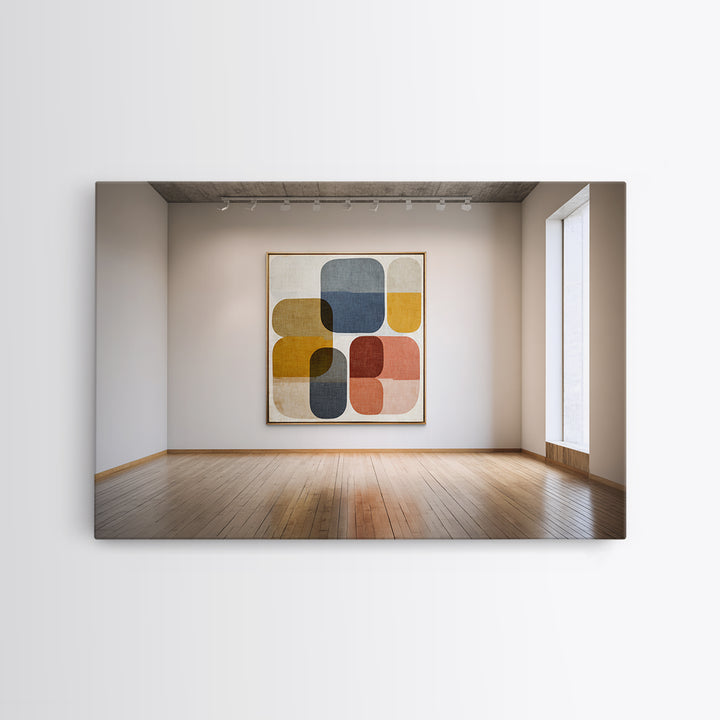 Mid Century Geometric Artwork Framed Canvas Print, Living Room Art, Living Room Wall Art, Living Room Decor, Abstract Art, LIR-3x2-36