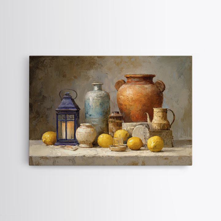 Warm Mediterranean Lemon Still Life Framed Canvas Print, Living Room Art, Printable Art, Living Room Decor, Fine Art, Living, LIR-3x2-46