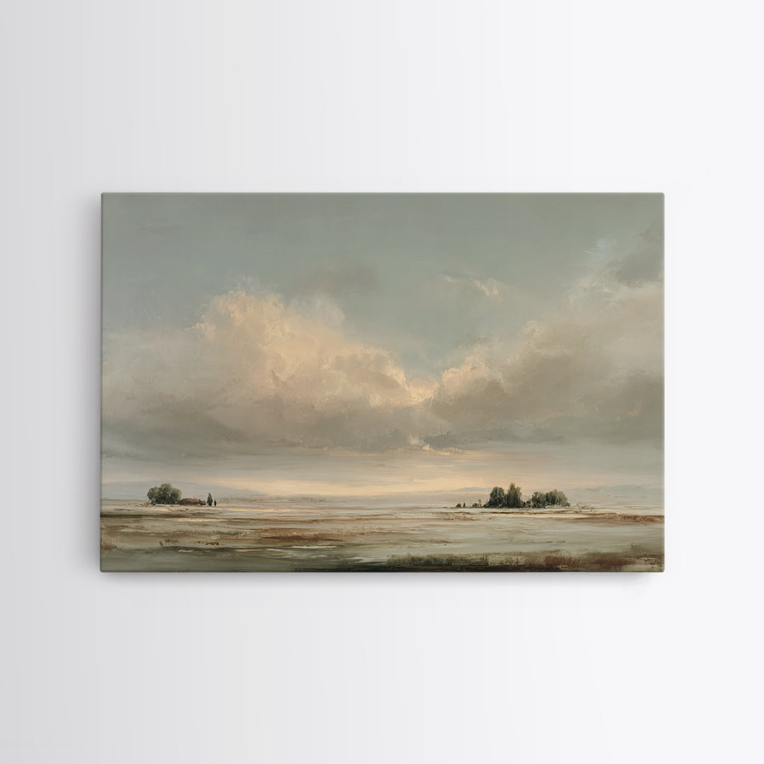 Large Cloudscape with Gentle Movement Framed Canvas Print, Living Room Art, Home, Living Room Decor, Oil Painting, Living, LIR-3x2-47