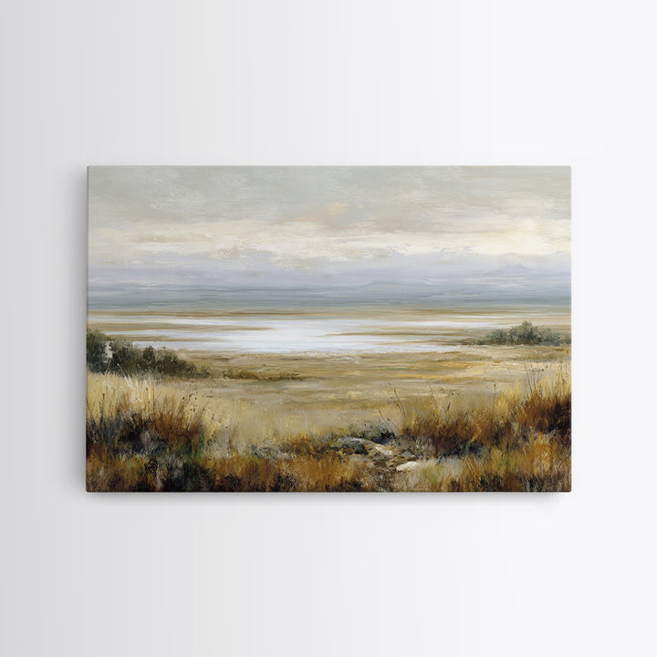 Modern Landscape with Expansive Calm Sky Framed Canvas Print, Living Room Art, Art Nouveau, Living Room Decor, Fine Art, Living, LIR-3x2-55