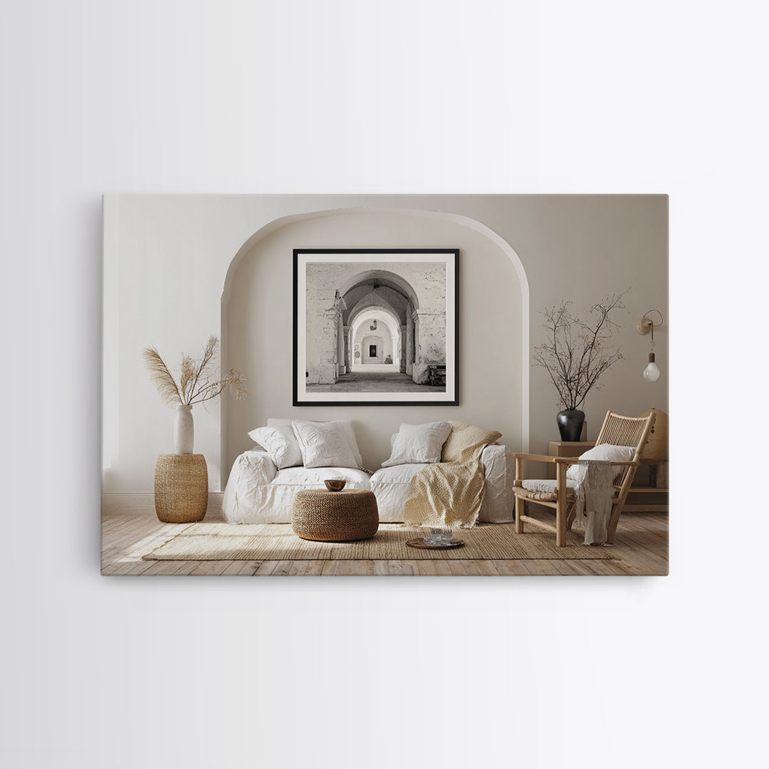 Black and White Architectural Arch Composition Framed Canvas Print, Living Room Art, Home, Living Room Decor, Oil Painting, LIR-3x2-59