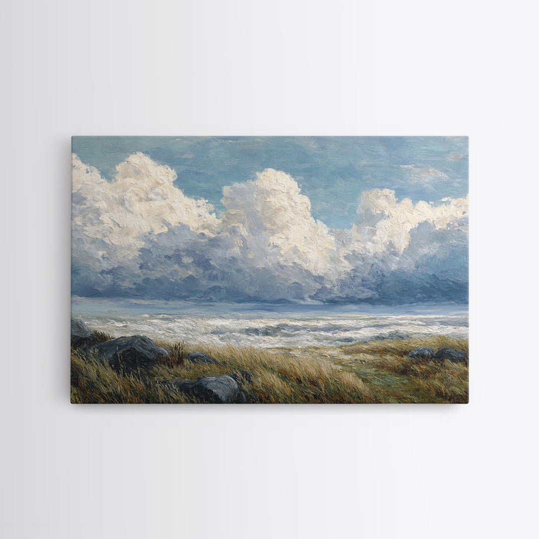 Large Cloudscape with Gentle Movement Framed Canvas Print, Living Room Art, 3 Piece Wall Art, Living Room Decor, Watercolor Art, LIR-3x2-71