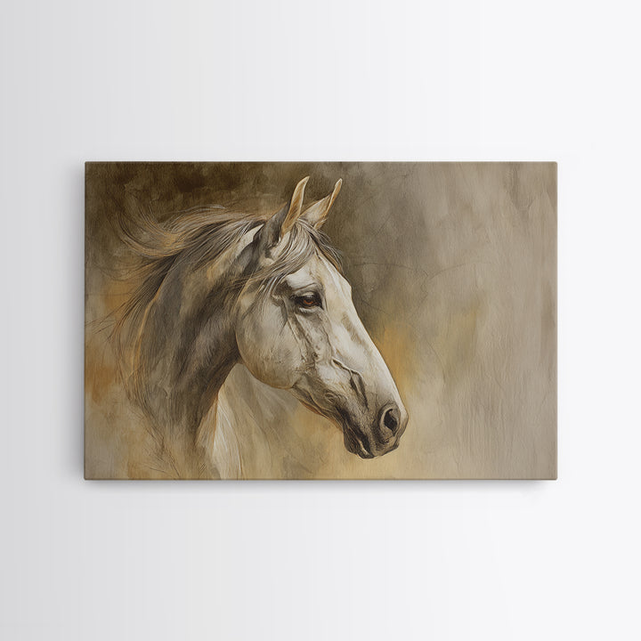 Contemporary Horse Portrait Framed Canvas Print, Living Room Art, Boho Wall Art, Living Room Decor, Oil Painting, Living, LIR-3x2-86