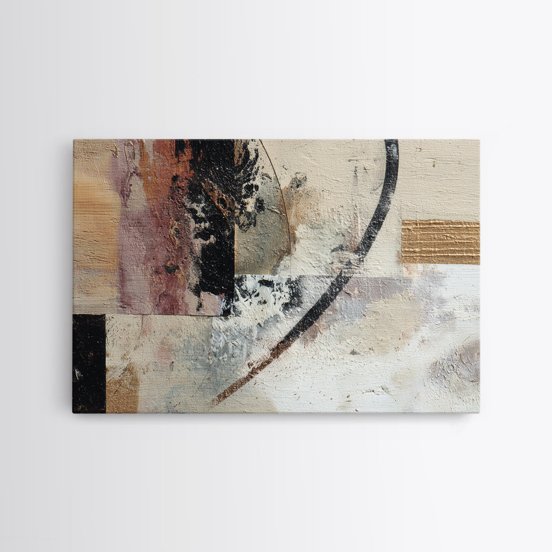 Gold Accented Abstract Brushwork Framed Canvas Print, Living Room Art, Oversized Wall Art, Living Room Decor, Abstract Art, LIR-3x2-90