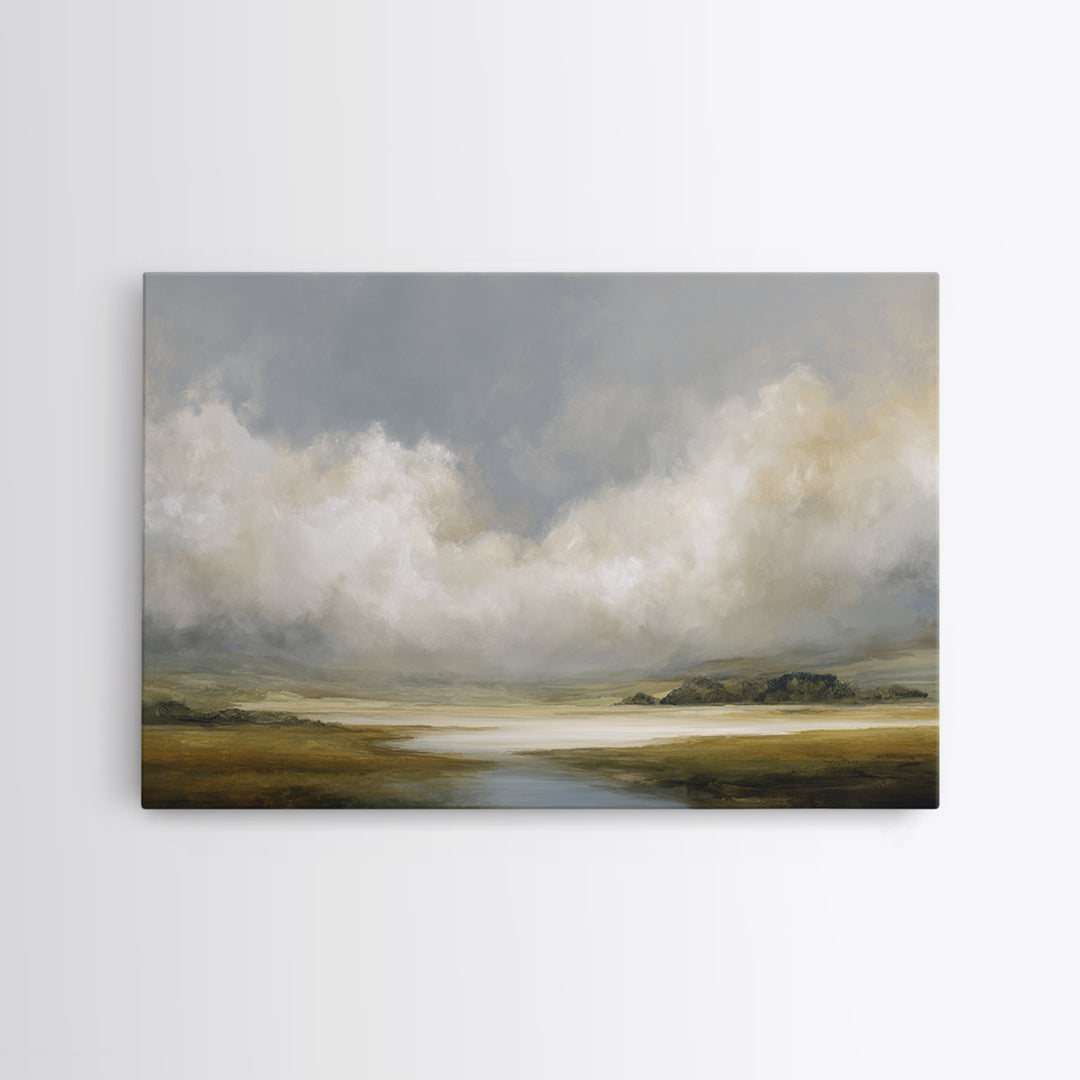 Large Cloudscape with Gentle Movement Framed Canvas Print, Living Room Art, Mid Century Modern, Living Room Decor, Living, LIR-3x2-95