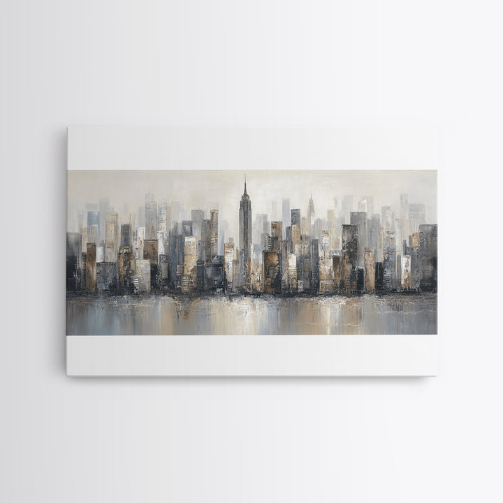 Modern City Skyline Canvas Print, Living Room Art, Modern Wall Art, Living Room Decor, Fine Art, Living, Textured Painting, LIR-3x2-98
