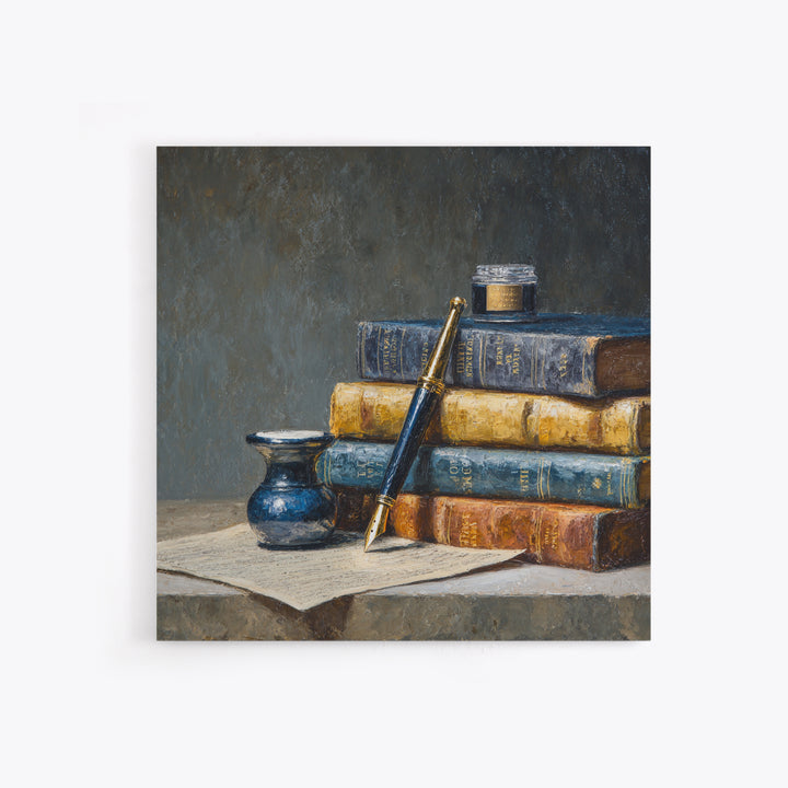 Dignified Law Books and Fountain Pen Still Canvas Print, Law Office Art, Lawyer, Office Decor, Fine Art, Counsel, Neutral Decor, LOA-1x1-50