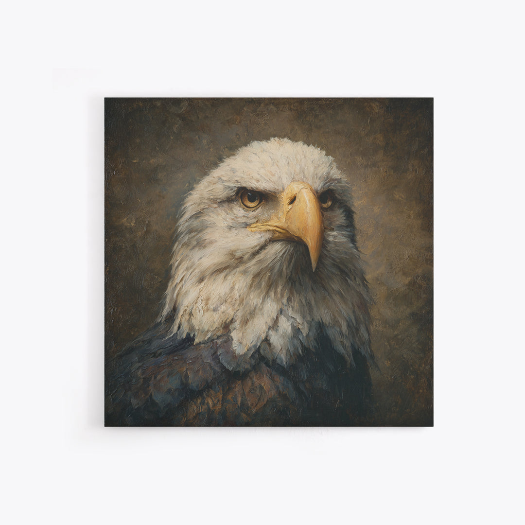 Eagle Portrait with Solemn Presence Framed Canvas Print, Law Office Art, Bookish Wall Art, Office Decor, Fine Art, Counsel, LOA-1x1-6