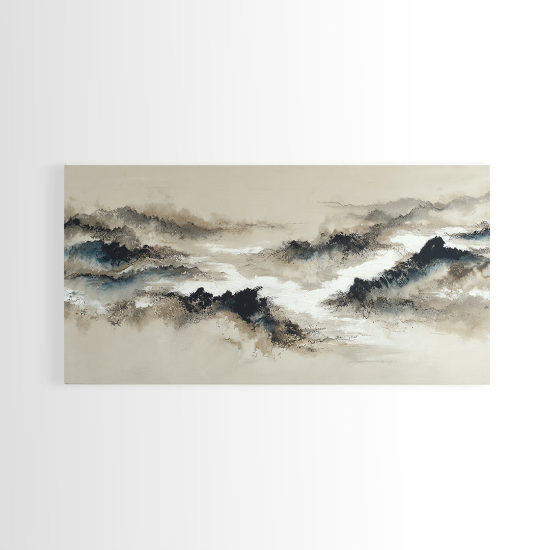 Ink Wash Mountain Symbolizing Stability Framed Canvas Print, Law Office Art, Modern Decor, Office Decor, Fine Art, Counsel, LOA-2x1-16