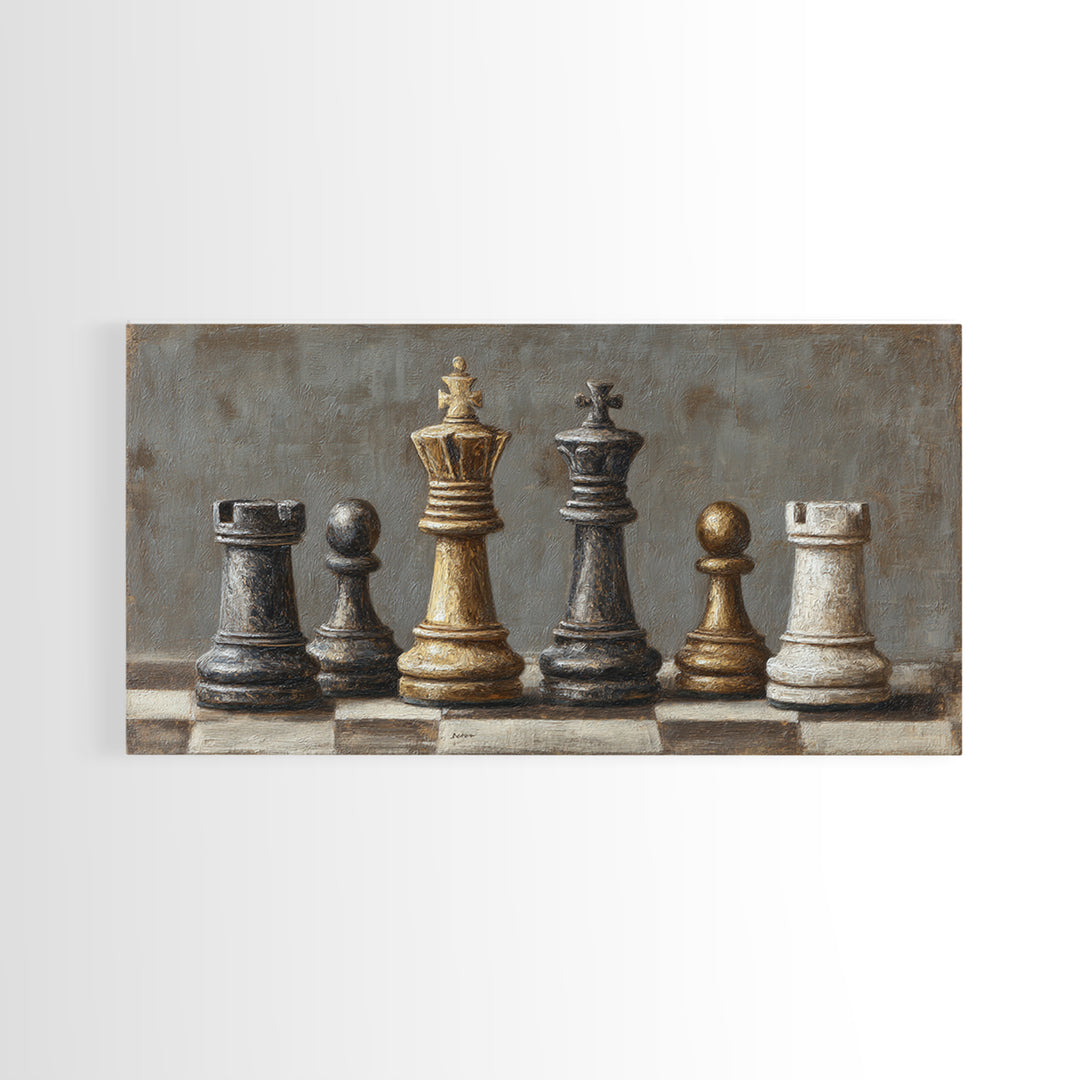 Single Chess King Framed Canvas Print, Law Office Art, Home Decor, Office Decor, Fine Art, Counsel, Minimalist Decor, LOA-2x1-18