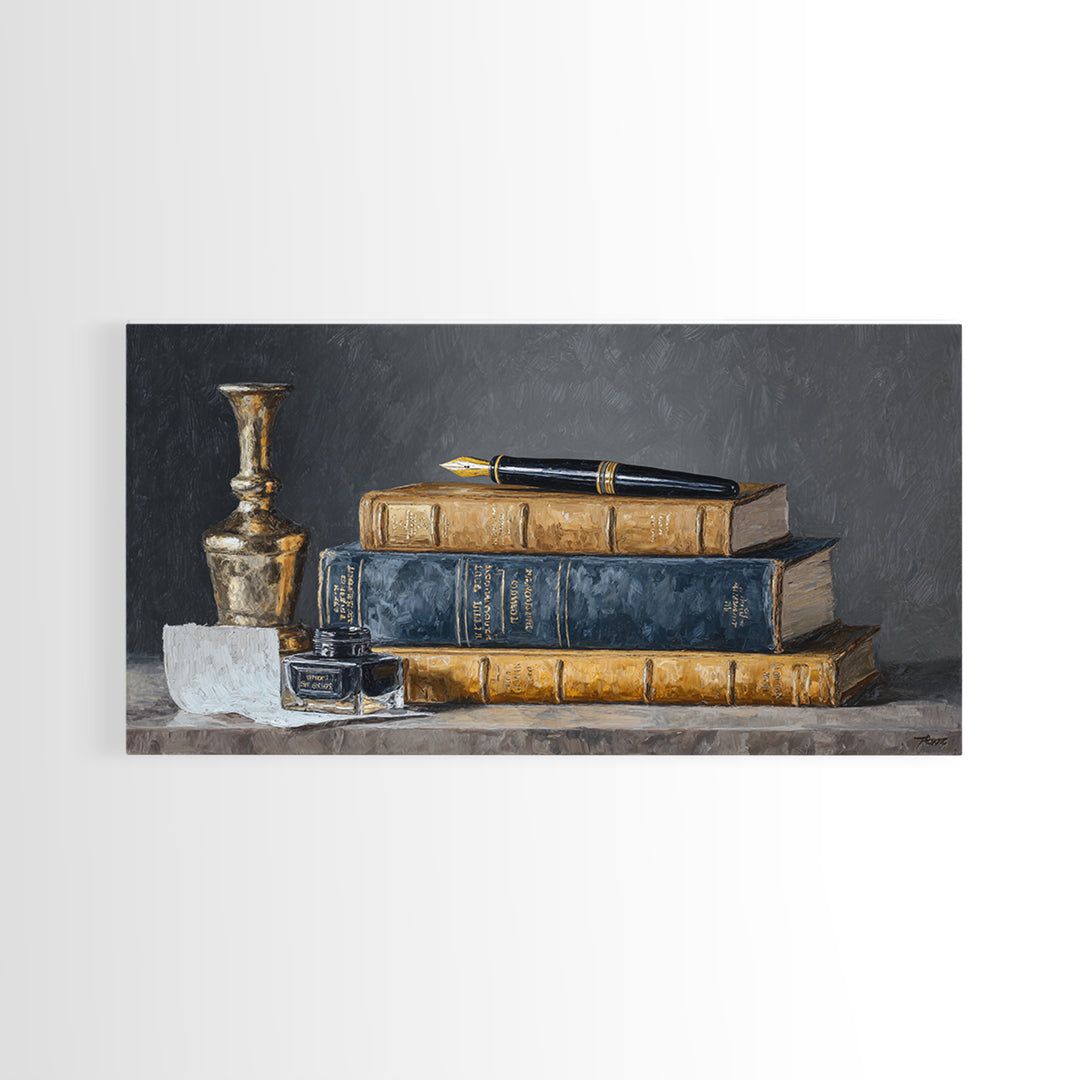 Dignified Law Books and Fountain Pen Still Canvas Print, Law Office Art, Gallery Decor, Office Decor, Fine Art, Counsel, LOA-2x1-22