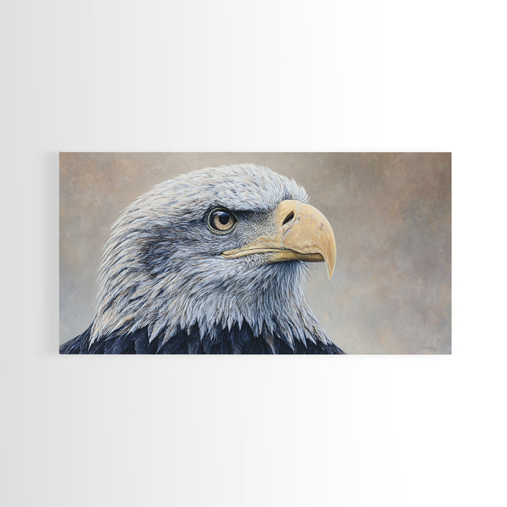 Eagle Portrait with Solemn Presence Canvas Print, Law Office Art, Neutral Decor, Office Decor, Fine Art, Counsel, Wall Art, LOA-2x1-26