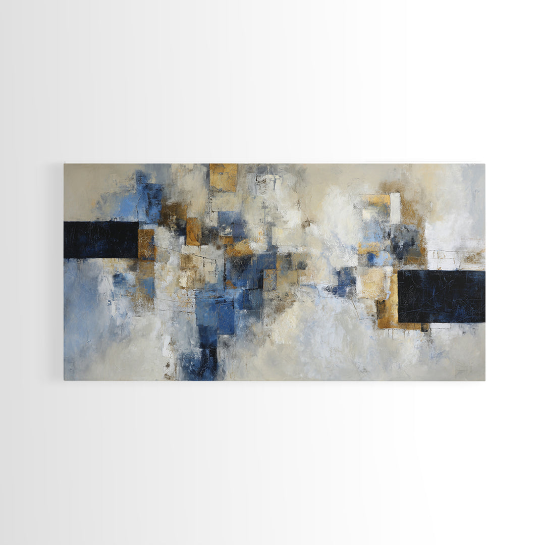 Abstract Navy and Gold Composition for Authority Canvas Print, Law Office Art, Painting, Office Decor, Abstract Art, Counsel, LOA-2x1-48