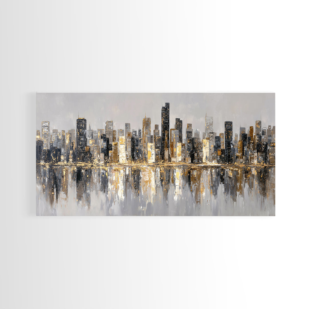 Quiet City Skyline Framed Canvas Print, Law Office Art, Digital Prints, Office Decor, Abstract Art, Counsel, Gifts for Lawyers, LOA-2x1-56