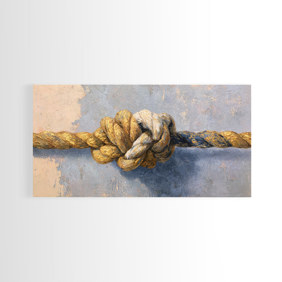 Gold Thread Knot Symbolizing Resolution Canvas Print, Law Office Art, Statement Artwork, Office Decor, Oil Painting, Counsel, LOA-2x1-62