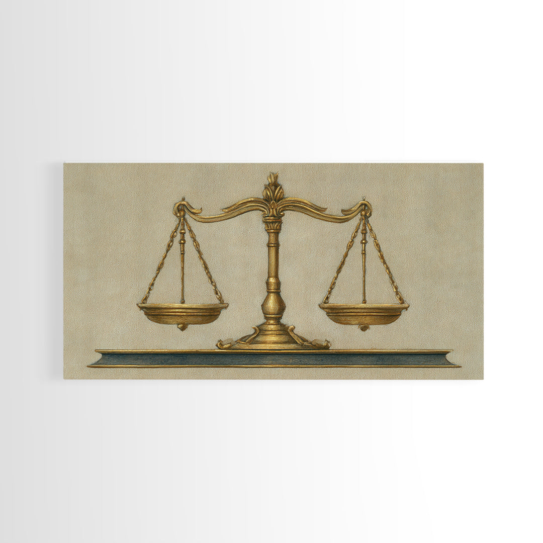 Classical Scales of Justice Canvas Print, Law Office Art, Printable, Office Decor, Fine Art, Counsel, Modern Wall Decor, LOA-2x1-69