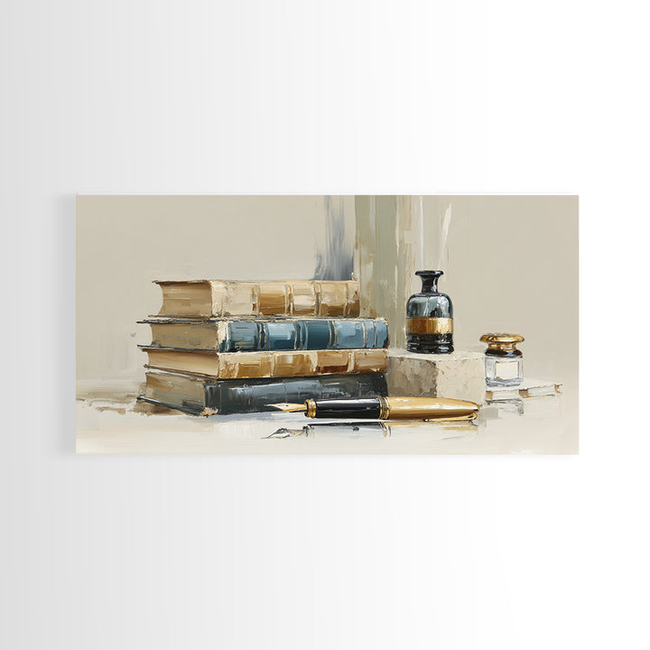 Dignified Law Books and Fountain Pen Still Canvas Print, Law Office Art, Minimalist Decor, Office Decor, Fine Art, Counsel, LOA-2x1-70