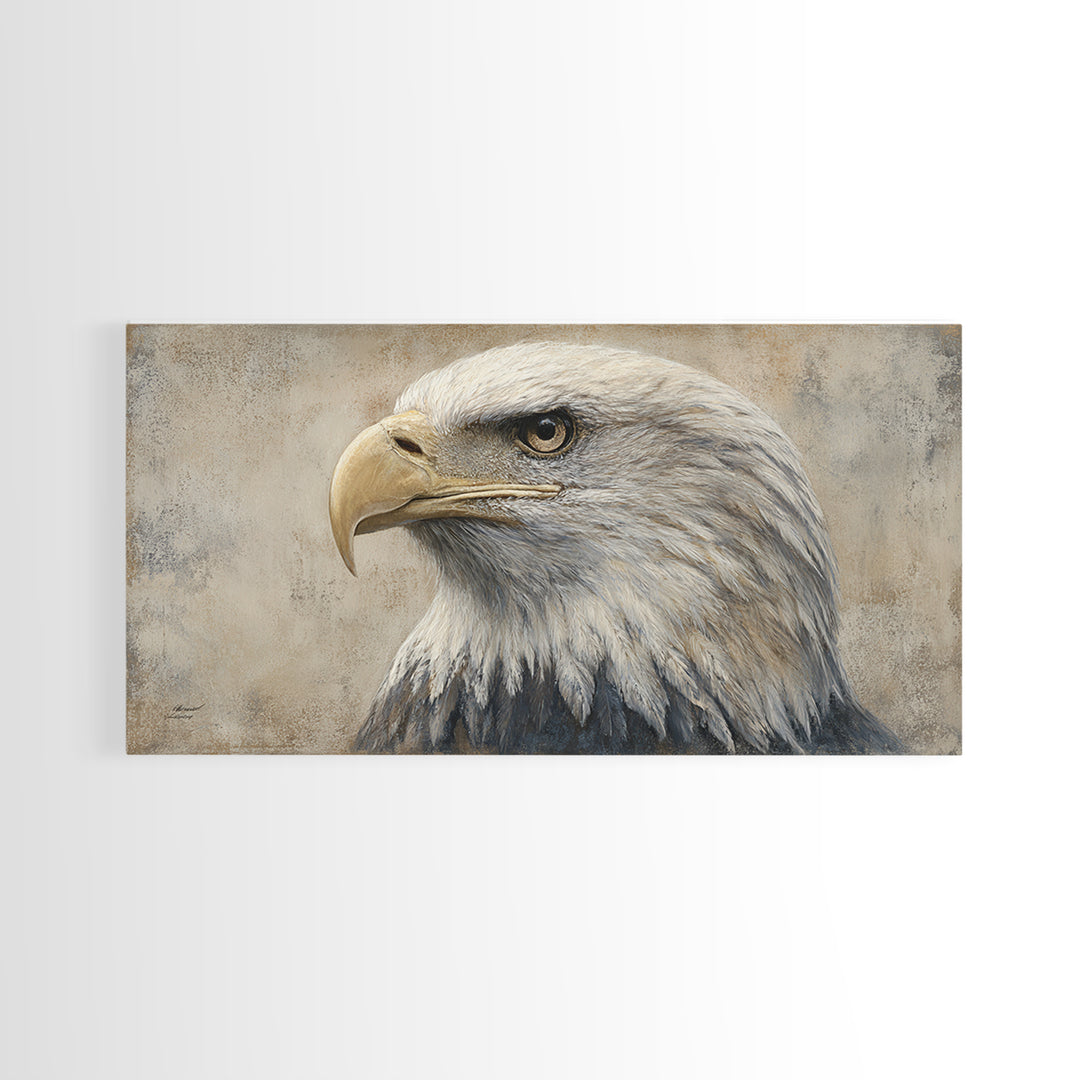 Eagle Portrait with Solemn Presence Canvas Print, Law Office Art, Contemporary Art, Office Decor, Counsel, Metal Wall Decor, LOA-2x1-74