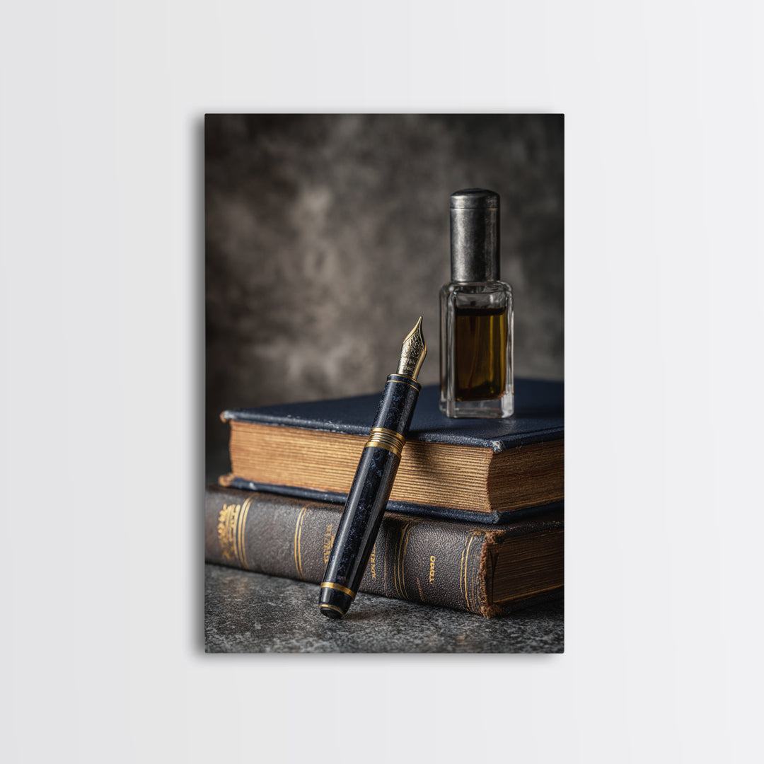 Dignified Law Books and Fountain Pen Still Canvas Print, Law Office Art, Neutral Decor, Office Decor, Fine Art, Counsel, LOA-2x3-10