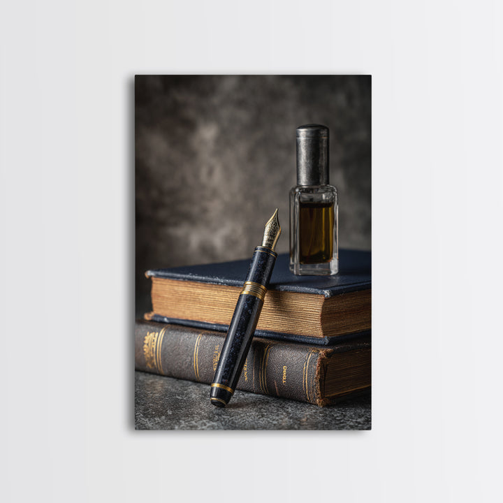 Dignified Law Books and Fountain Pen Still Canvas Print, Law Office Art, Neutral Decor, Office Decor, Fine Art, Counsel, LOA-2x3-10