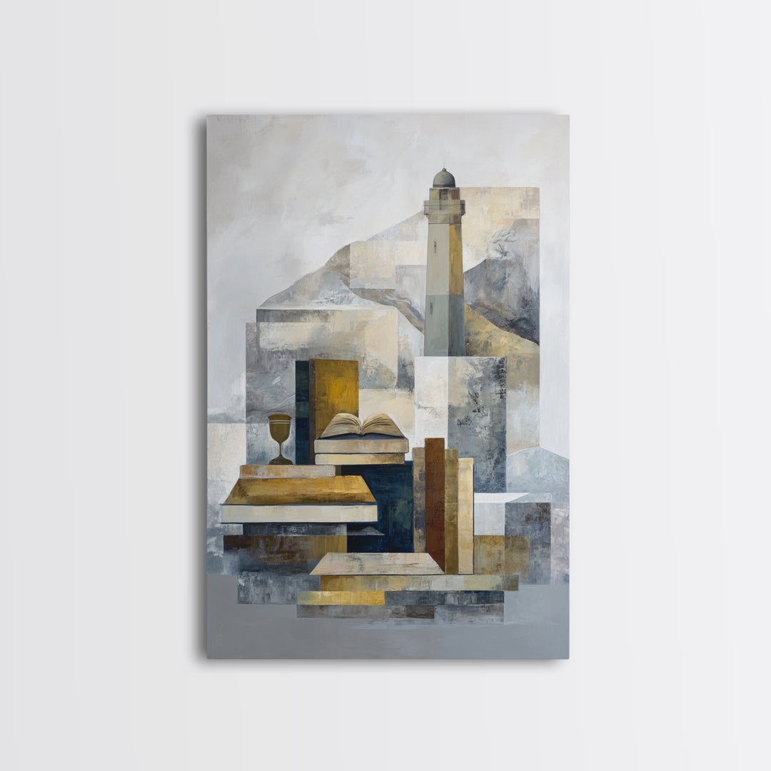 Stormy Landscape with Lighthouse as Guidance Metaphor Framed Canvas Print, Law Office Art, Law, Office Decor, Fine Art, Counsel, LOA-2x3-19