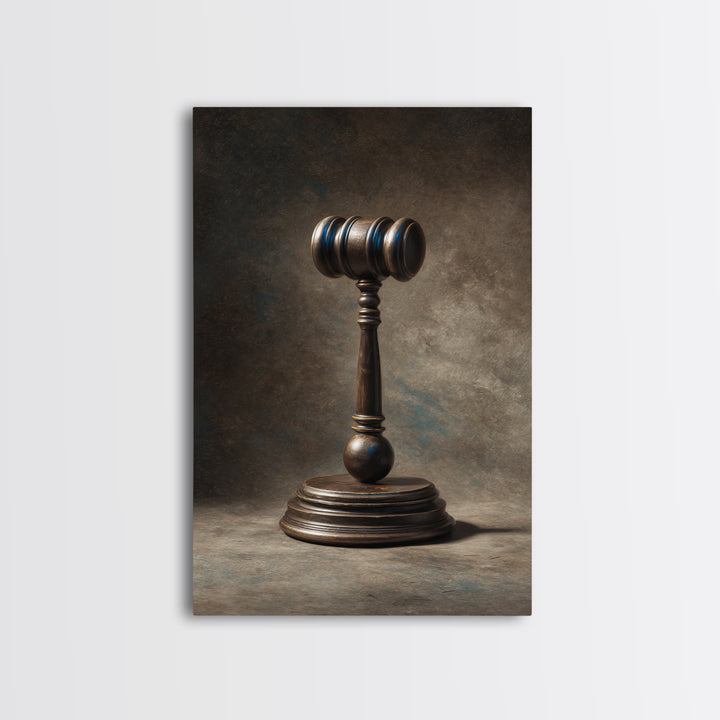 Classic Gavel Still Life Framed Canvas Print, Law Office Art, Boho Decor, Office Decor, Oil Painting, Counsel, Digital Prints, LOA-2x3-21