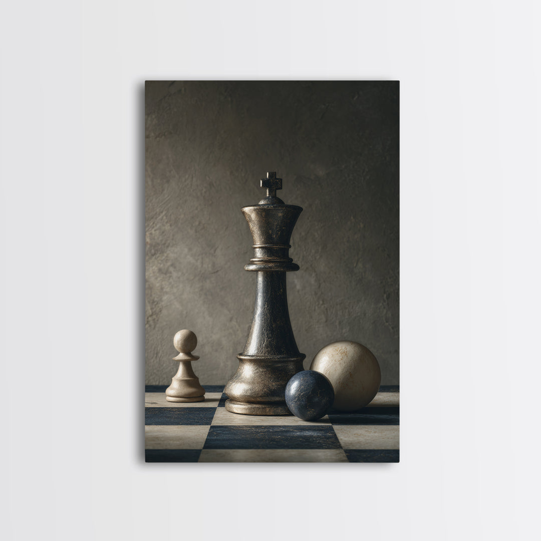 Single Chess King Framed Canvas Print, Law Office Art, Gallery Decor, Office Decor, Fine Art, Counsel, Contemporary Art, LOA-2x3-30