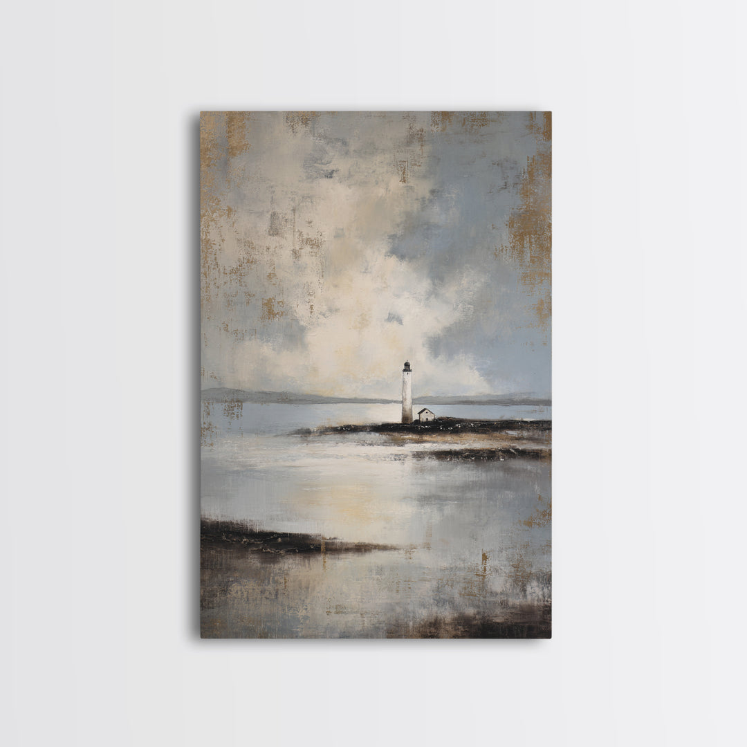 Stormy Landscape with Lighthouse as Guidance Metaphor Canvas Print, Law Office Art, Neutral Decor, Office Decor, Counsel, LOA-2x3-43