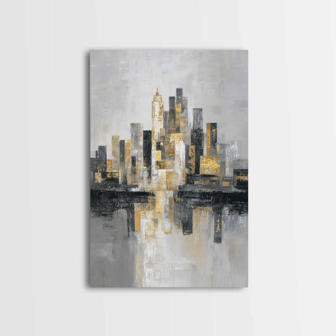Quiet City Skyline Framed Canvas Print, Law Office Art, Lawyer, Office Decor, Abstract Art, Counsel, Neutral Decor, LOA-2x3-44
