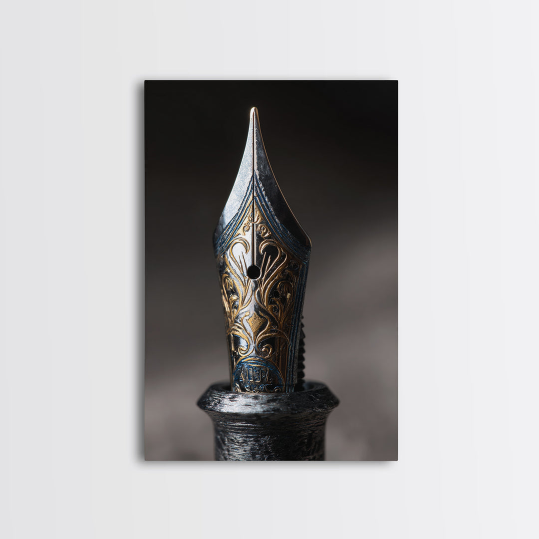 Fountain Pen Nib Closeup Framed Canvas Print, Law Office Art, Law School Gifts, Office Decor, Fine Art, Counsel, LOA-2x3-55
