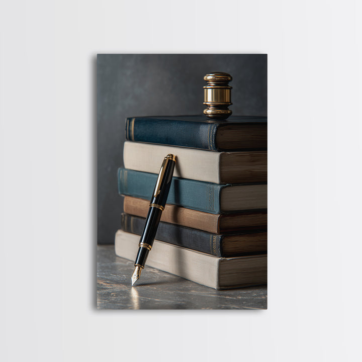 Dignified Law Books and Fountain Pen Still Canvas Print, Law Office Art, Contemporary Art, Office Decor, Fine Art, Counsel, LOA-2x3-58