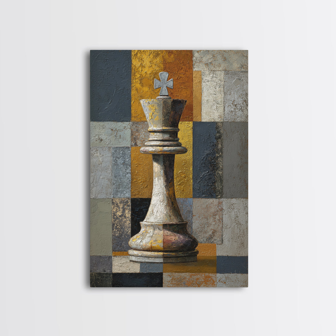 Single Chess King Framed Canvas Print, Law Office Art, Minimalist Decor, Office Decor, Fine Art, Counsel, Poster Print, LOA-2x3-78