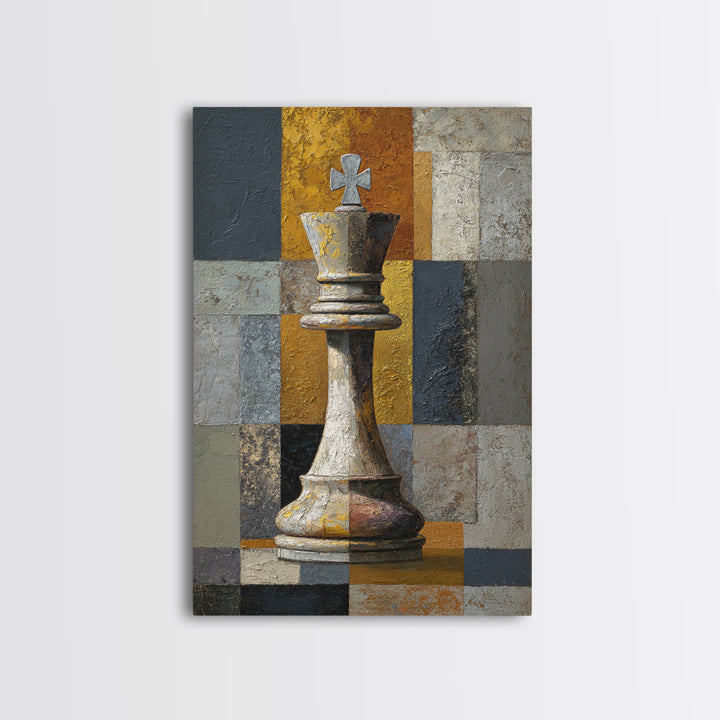 Single Chess King Framed Canvas Print, Law Office Art, Minimalist Decor, Office Decor, Fine Art, Counsel, Poster Print, LOA-2x3-78