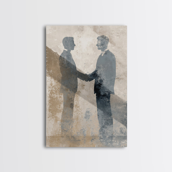 Diplomatic Handshake Silhouette Canvas Print, Law Office Art, Wall Decor, Office Decor, Abstract Art, Counsel, Floral Art, LOA-2x3-99