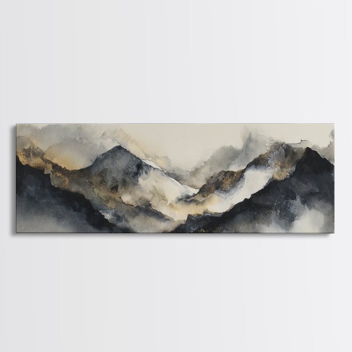 Ink Wash Mountain Symbolizing Stability Framed Canvas Print, Law Office Art, Lawyer Gift, Office Decor, Watercolor Art, Counsel, LOA-3x1-12