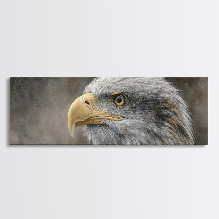 Eagle Portrait with Solemn Presence Canvas Print, Law Office Art, Neutral Decor, Office Decor, Fine Art, Counsel, Wall Art, LOA-3x1-22